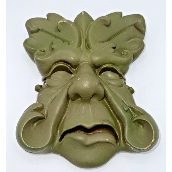 Vintage Chalk Ware Green Garden Grouch Garden Wall Art Wall Hanging 9.5” - Picture 4 of 12